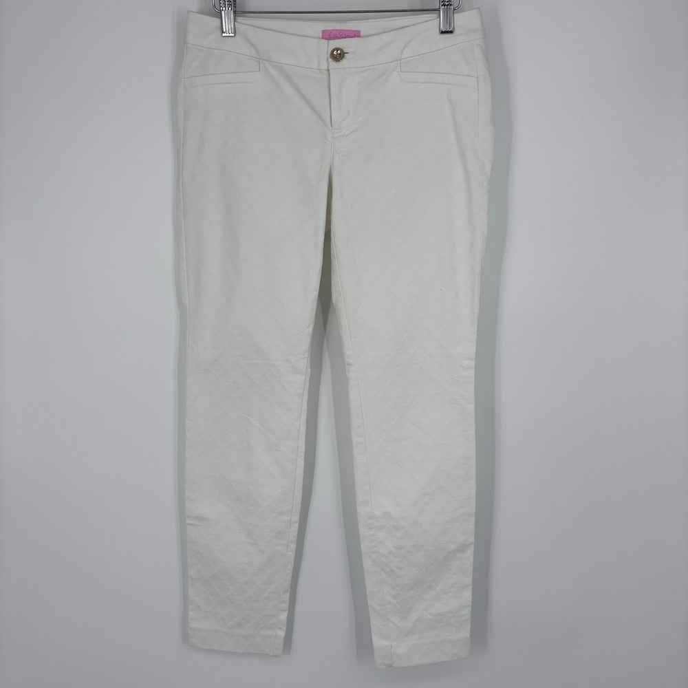 Lilly Pulitzer Kelly Ankle Pant Womens 0 White Textured Jacquard Skinny Trousers